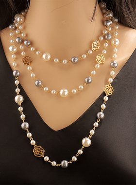 项链新长款玫瑰装饰挂链气质百搭多层毛衣链配饰品