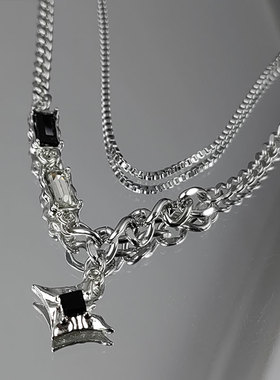 双层项链男款潮毛衣链小众感嘻哈风情侣男生女锁骨链