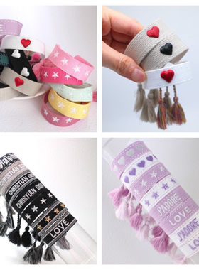 字母编织手链刺绣欧美手腕带复古流苏手绳