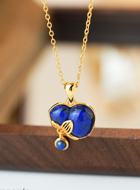 S925银镀金天然青金石南红非洲翠葫芦吊坠简约时尚百搭优雅项饰