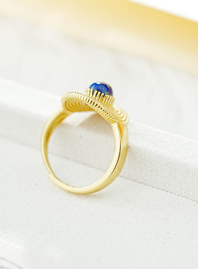 S925银爆款草帽戒指女法式复古小众设计高级感青金石绿松石手饰