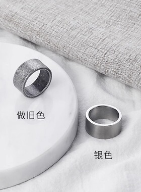 宽面简约男士戒指女小众复古指环ins潮嘻哈尾戒拉丝钛钢哑光素戒