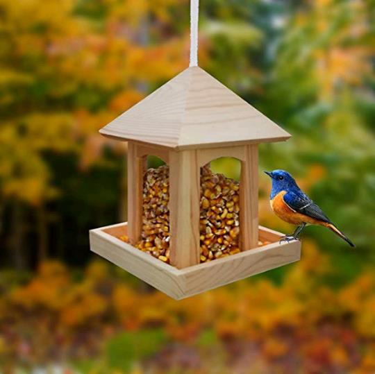 跨境新品小鸟喂鸟器木质喂食器喂鸟器户外悬挂式自动喂鸟器鸟窝 - 图0