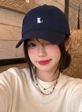 3分月光韩系小猫刺绣棒球帽鸭舌帽百搭显脸小休闲素颜韩版ins软顶