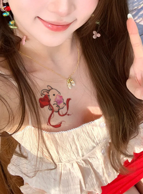 红绸星兔彩绘遮疤持久纹身贴