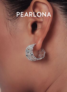 PEARLONA磐石云松-祥云蕾丝巴洛克珍珠银耳环
