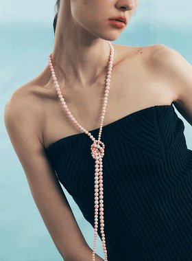 PEARLONA海螺复兴渐变海螺OT扣毛衣链粉女王贝珠白马蹄螺珠黑玛瑙