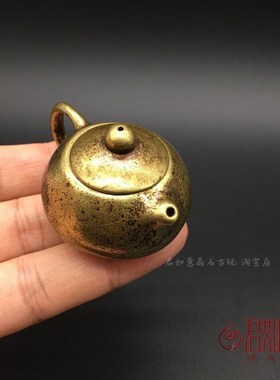 快速发货黄铜小茶壶摆件迷你小铜壶可G爱小壶手把铜小壶茶道创意
