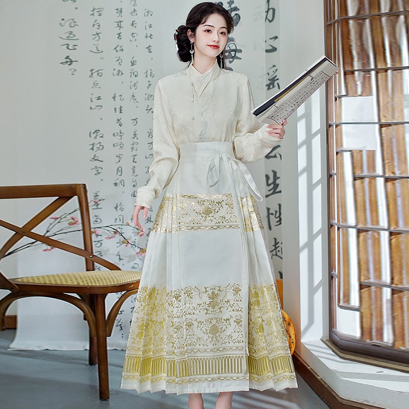 现货速发可以穿上班的汉服成人新中式国风马面裙套装2024新款日常 - 图0