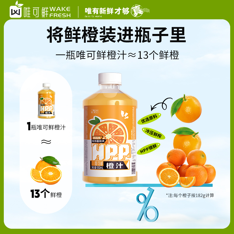 唯可鲜100%HPP果汁低温压榨红心苹果汁鲜榨橙汁橘汁950ml - 图0