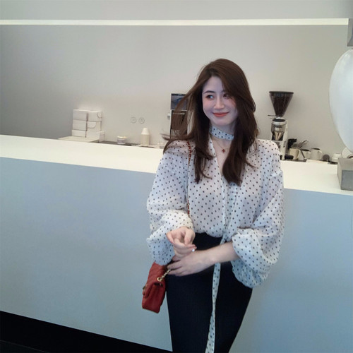 Echoone Rose wild 波点衬衫衬衣系带防晒外套优雅气质高级感上衣 - 图3