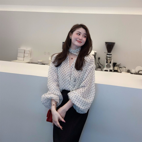 Echoone Rose wild 波点衬衫衬衣系带防晒外套优雅气质高级感上衣 - 图1