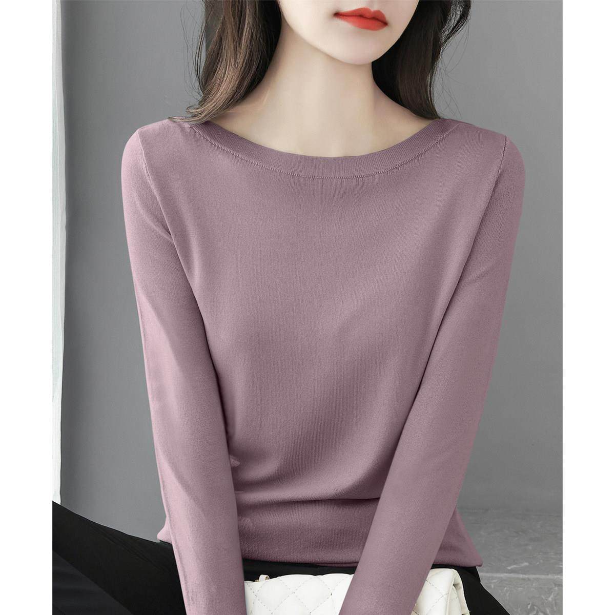 秋冬新款内搭长袖一字领肩针织衫薄款设计感修身显瘦打底衫上衣女,淘宝优惠券,粉丝福利购,淘宝优惠卷