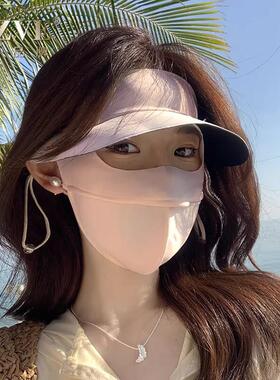 2026新款防晒面罩女冰丝透气遮阳防紫外线空顶大檐连帽一体脸基尼