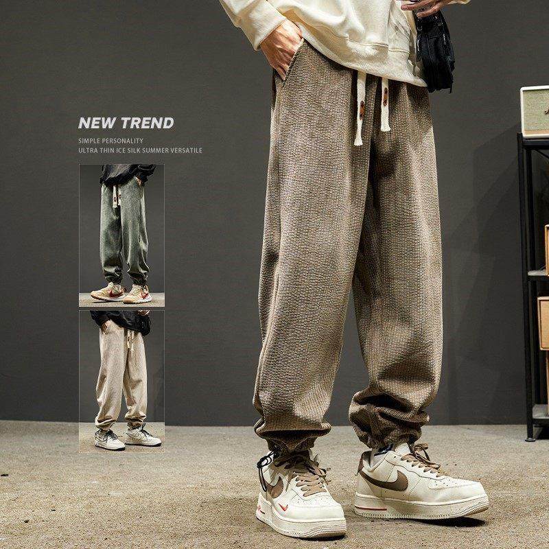 港风灯芯绒休闲裤男款潮流灯芯绒长裤 春秋季纯色抽绳束脚裤,淘宝优惠券,粉丝福利购,淘宝优惠卷