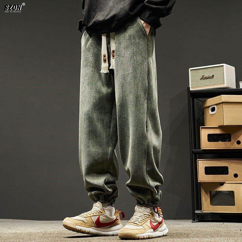 港风灯芯绒休闲裤男款潮流灯芯绒长裤 春秋季纯色抽绳束脚裤,淘宝优惠券,粉丝福利购,淘宝优惠卷