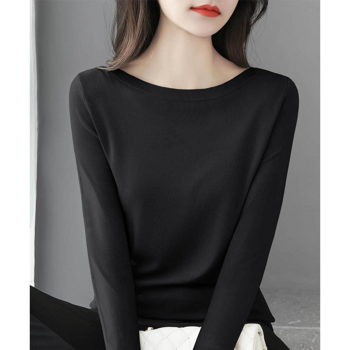 秋冬新款内搭长袖一字领肩针织衫薄款设计感修身显瘦打底衫上衣女,淘宝优惠券,粉丝福利购,淘宝优惠卷