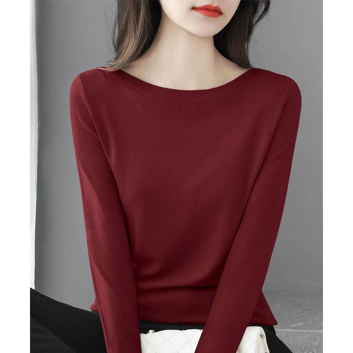 秋冬新款内搭长袖一字领肩针织衫薄款设计感修身显瘦打底衫上衣女,淘宝优惠券,粉丝福利购,淘宝优惠卷