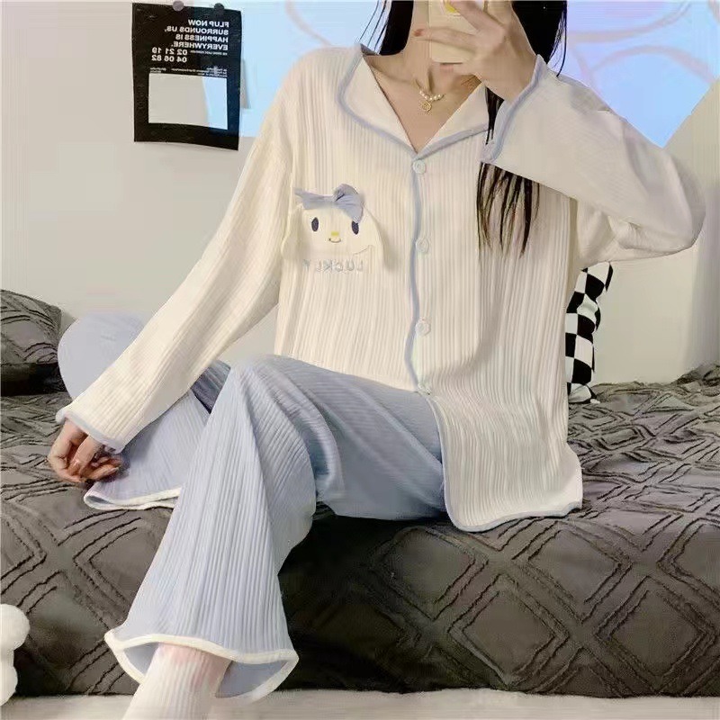 ins风网红新款睡衣女春秋款长袖长裤宽松开衫甜美卡通可爱家居服k-第3张图片-提都小院