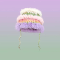 COMPARE KUDOS designer joint Collision Color Striped Fisherman Hat Children Winter 100 hitch plush fur Line hat