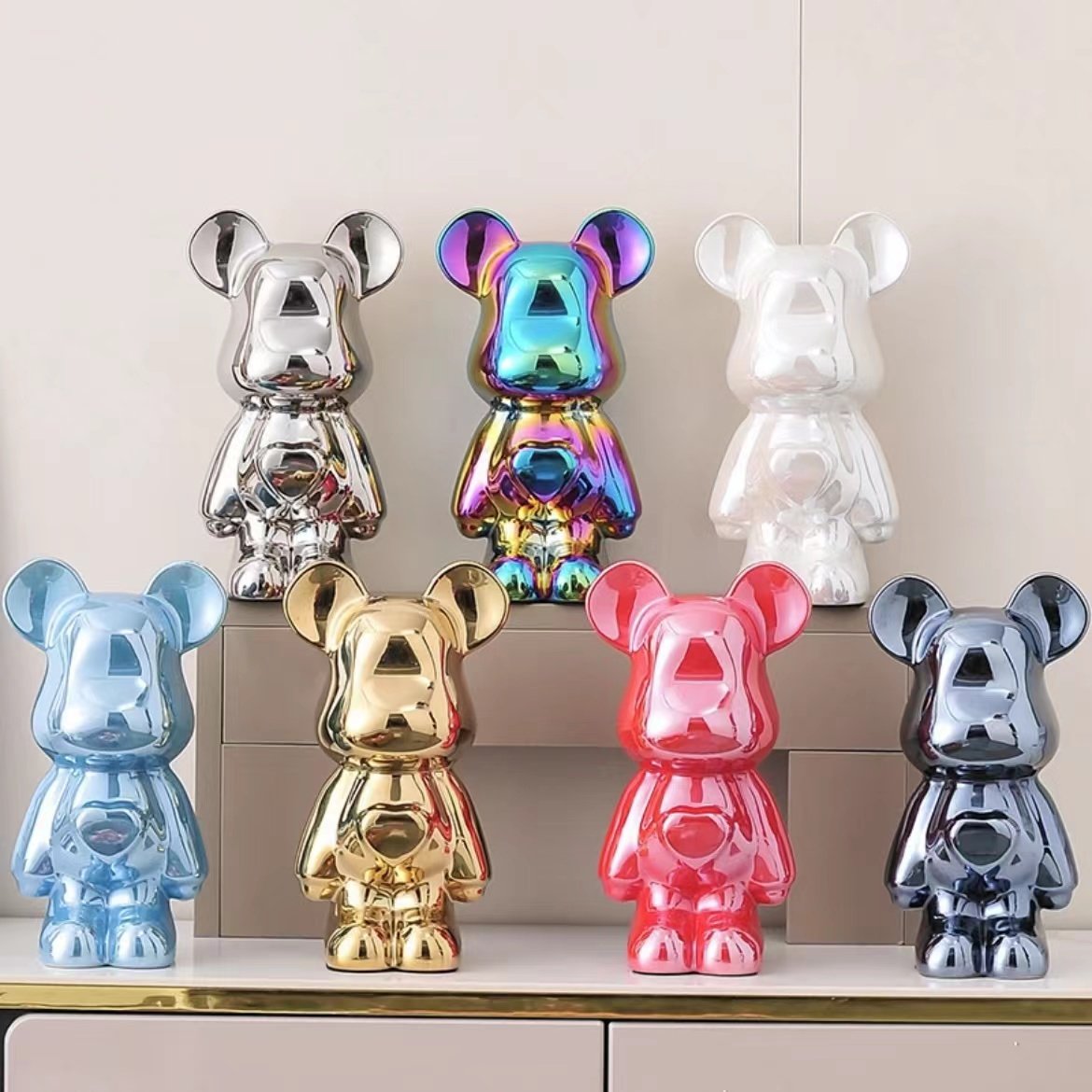 【宠粉专属】轻奢网红电镀陶瓷爱心熊高档摆件小号酒柜家居装饰品,淘宝优惠券,粉丝福利购,淘宝优惠卷