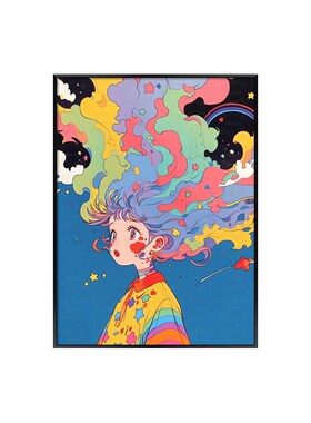 热销宇宙梦想家玄关n装饰画卡通人物挂画奶油风卧室床头摆画奶油