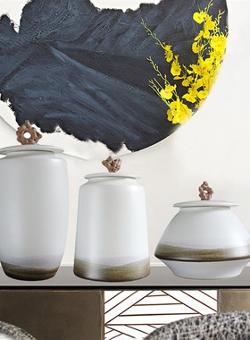创意新中式水墨陶瓷储物罐摆件软C装饰品水墨小山头客厅样板房摆