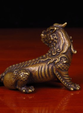 仿古工艺品招财黄铜谛听实心小摆件独角神兽居家客厅装饰品车载