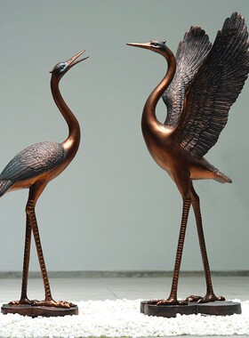 玻璃钢仿铜仙鹤摆件户外景观别墅庭院水池鸟类造景假山丹顶鹤雕塑
