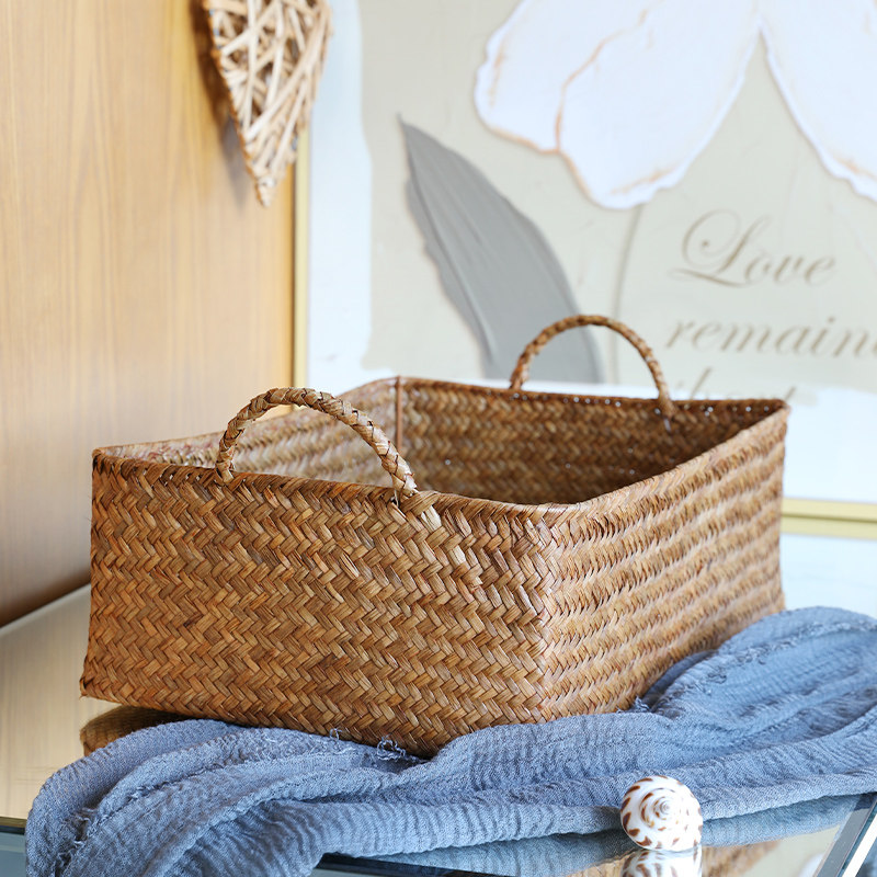 浦澜藤草编日式桌面收纳篮格仔柜整理篮茶几零食收纳筐编织篮子,淘宝优惠券,粉丝福利购,淘宝优惠卷