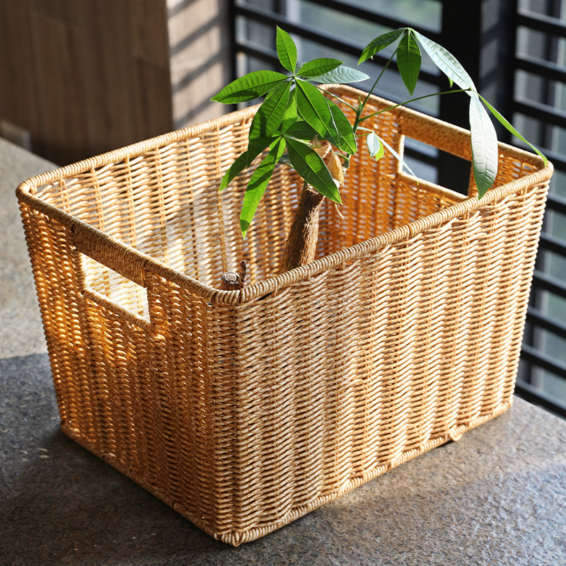 浦澜北欧风CD收纳盒光碟漫画书收纳架仿藤编织茶几遥控器收纳筐,淘宝优惠券,粉丝福利购,淘宝优惠卷