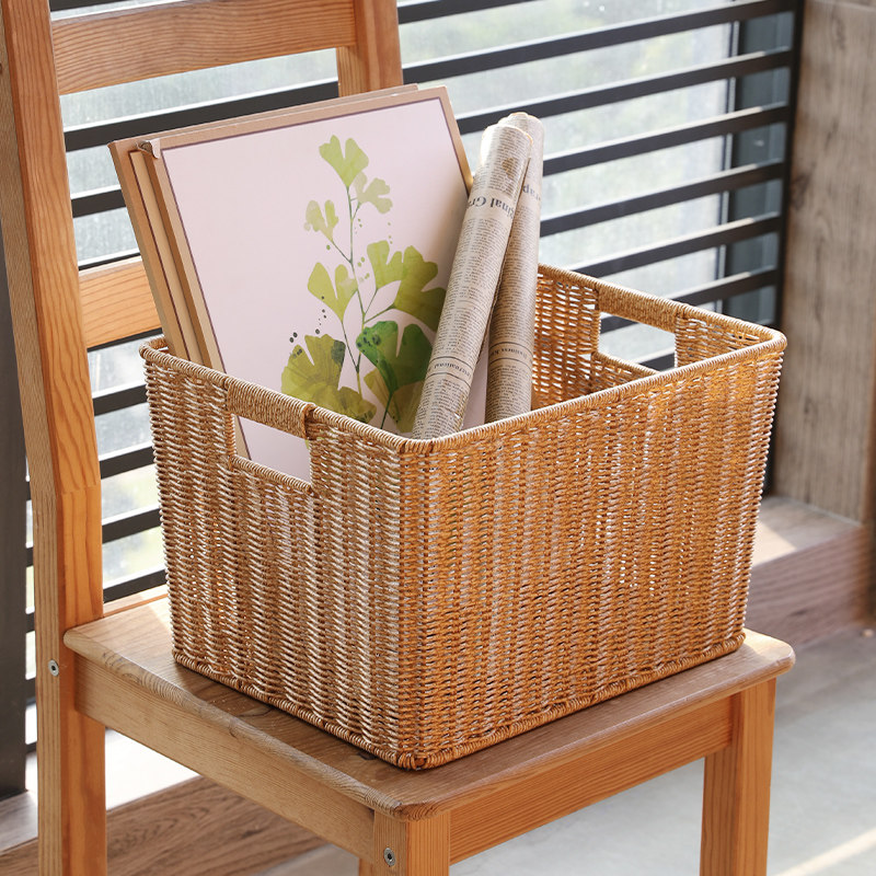 浦澜北欧风CD收纳盒光碟漫画书收纳架仿藤编织茶几遥控器收纳筐,淘宝优惠券,粉丝福利购,淘宝优惠卷