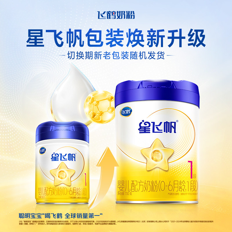 注册买1送1】飞鹤星飞帆1段新生婴儿配方牛奶粉一段700g*6罐,淘宝优惠券,粉丝福利购,淘宝优惠卷