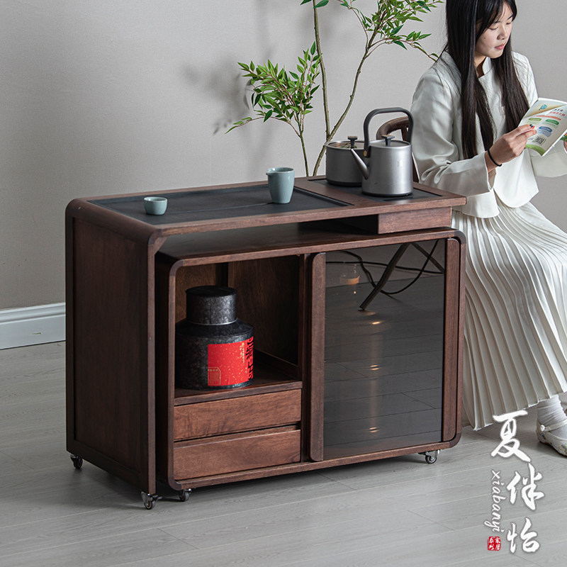 可移动旋转茶台烧水壶一体家用阳台小茶桌轻奢高级感实木茶车边柜,淘宝优惠券,粉丝福利购,淘宝优惠卷