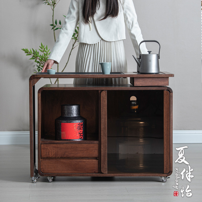 可移动旋转茶台烧水壶一体家用阳台小茶桌轻奢高级感实木茶车边柜,淘宝优惠券,粉丝福利购,淘宝优惠卷