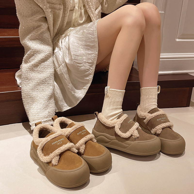 松糕厚底魔术贴棉鞋女2025新款冬季加绒一脚蹬乐福鞋34码面包板鞋,淘宝优惠券,粉丝福利购,淘宝优惠卷