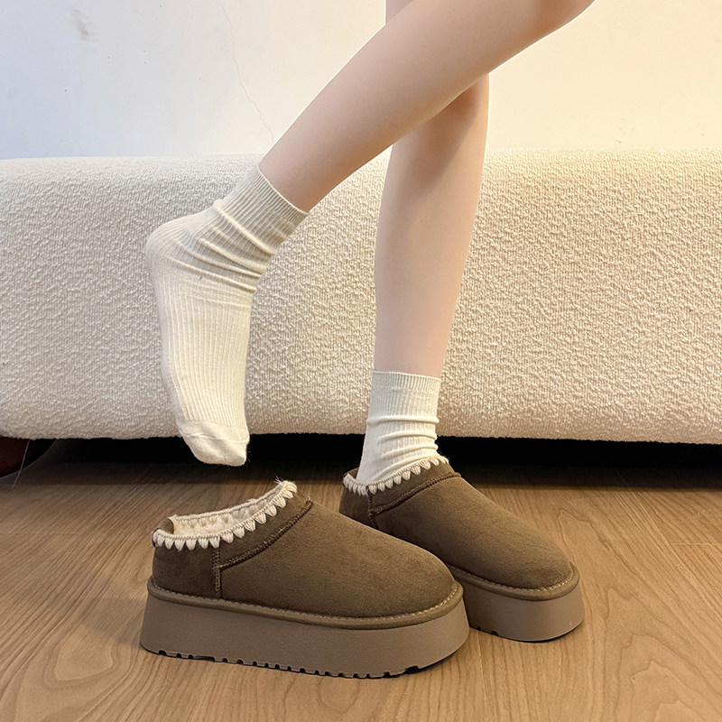 复古刺绣勃肯鞋加绒包头半拖鞋女外穿2025冬新款厚底毛毛棉鞋34码,淘宝优惠券,粉丝福利购,淘宝优惠卷