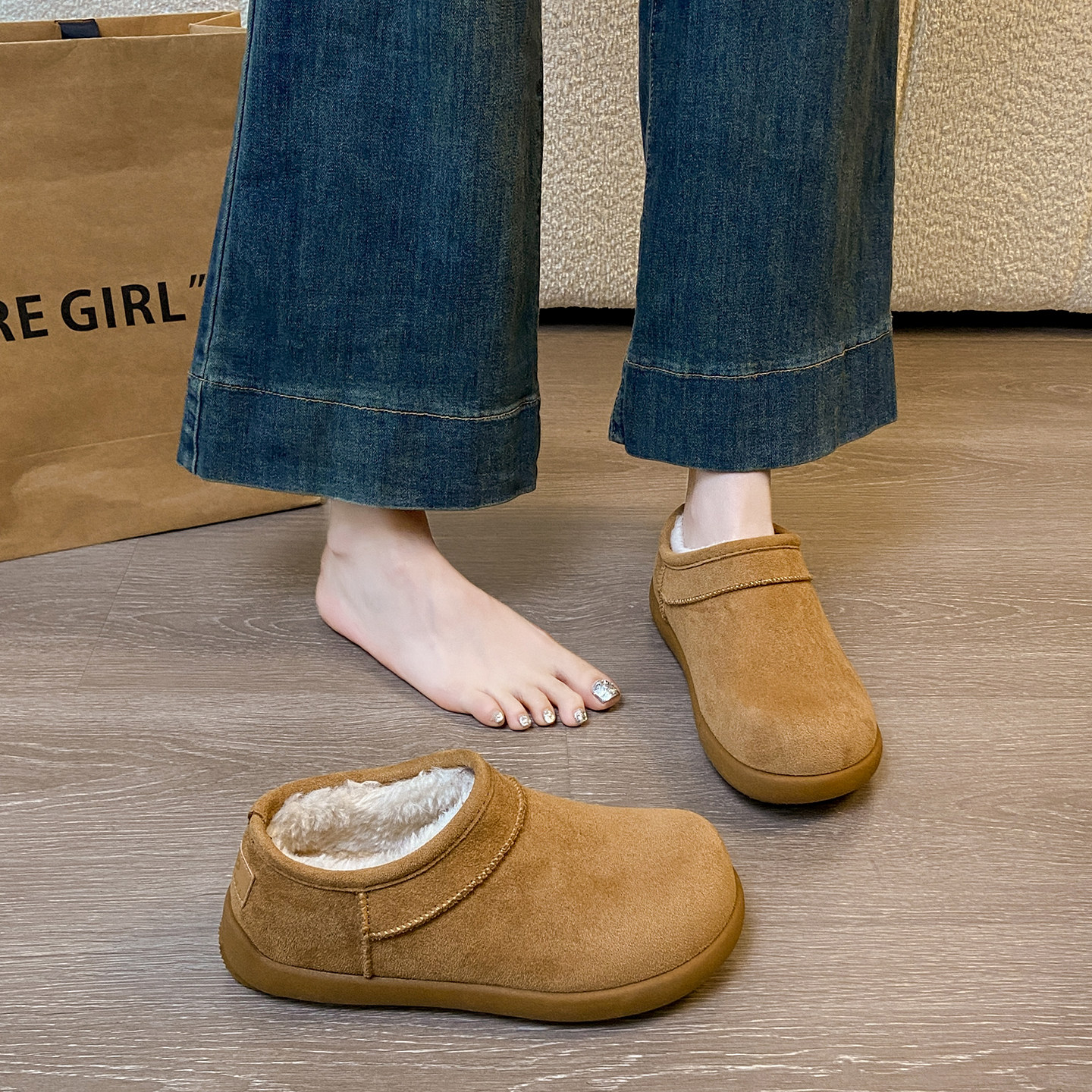 小土豆雪地靴女2025新款冬季内增高加绒保暖勃肯短靴面包棉鞋34码,淘宝优惠券,粉丝福利购,淘宝优惠卷