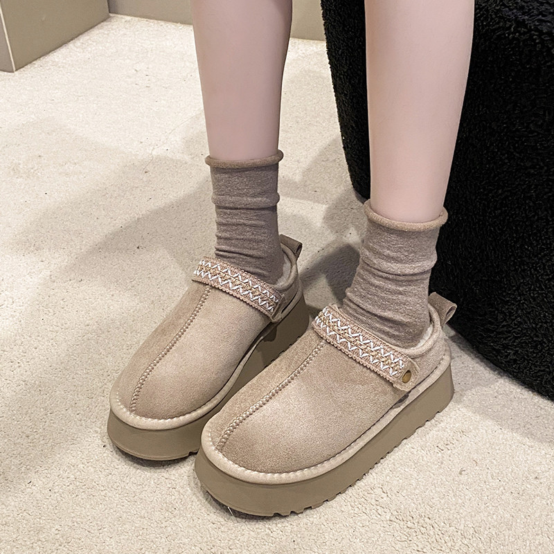 厚底加绒勃肯鞋包头半拖女冬季外穿2025新款一脚蹬棉鞋雪地靴34码,淘宝优惠券,粉丝福利购,淘宝优惠卷