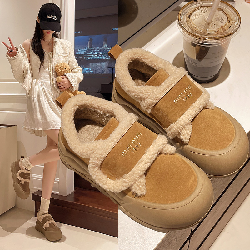 松糕厚底魔术贴棉鞋女2025新款冬季加绒一脚蹬乐福鞋34码面包板鞋,淘宝优惠券,粉丝福利购,淘宝优惠卷