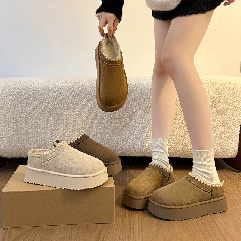 复古刺绣勃肯鞋加绒包头半拖鞋女外穿2025冬新款厚底毛毛棉鞋34码,淘宝优惠券,粉丝福利购,淘宝优惠卷