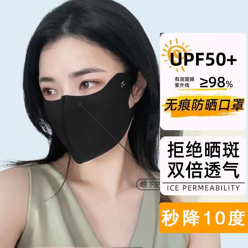 护眼角冰丝高颜值黑色防晒口罩女3d立体全脸防紫外线夏季面罩防嗮 - 图1