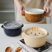Ceramic cartoon japanese cat dog Noodle Bowls with LidsCute