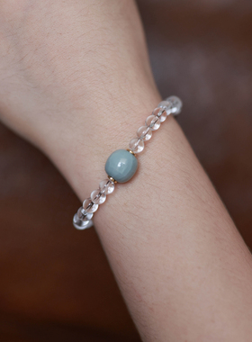 汝瓷白水晶手串原创文玩汝窑手串中式手链纯天然白水晶手串[浮光]