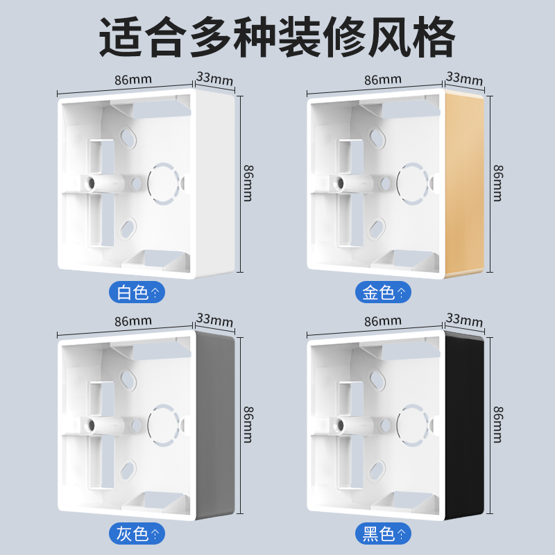 加厚86型开关插座明装底盒PVC二三四位通用下线盒明234布线接线盒 - 图0