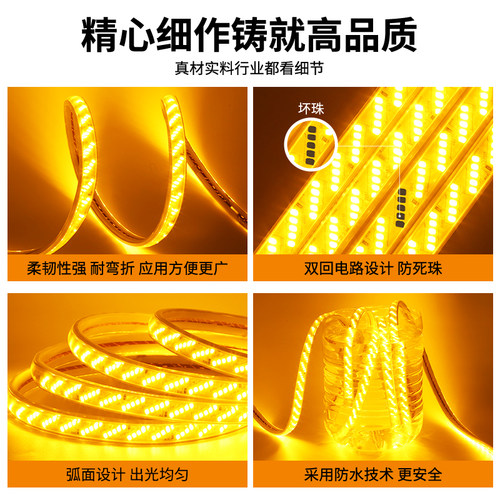 超亮led灯带户外防水外墙专用金黄光室外工程亮化照明220v软灯条 - 图0