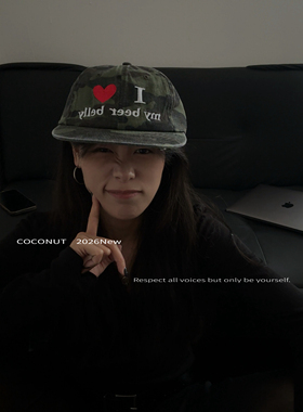 COCONUT 迷彩控！棒球帽子美式复古平檐爱心刺绣字母鸭舌帽情侣帽