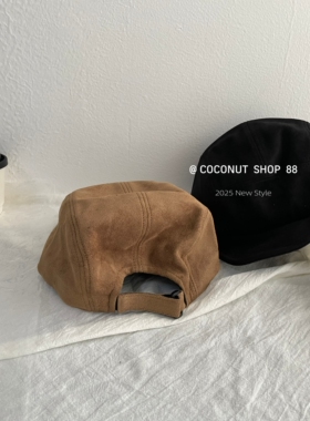 COCONUT 时髦精的麂皮绒鸭舌帽复古秋冬可调节魔术贴休闲前进帽