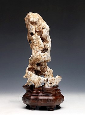 [太湖石]浮云太湖石(706406)茶室书房天然N雅石赏石定制黑檀木底