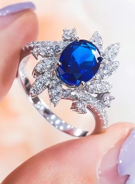 莫桑石蓝宝石复古设计戒指